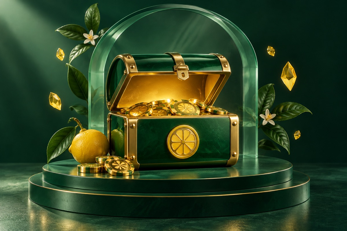 Zielona skrzynia Treasure Boxes ze złotymi żetonami